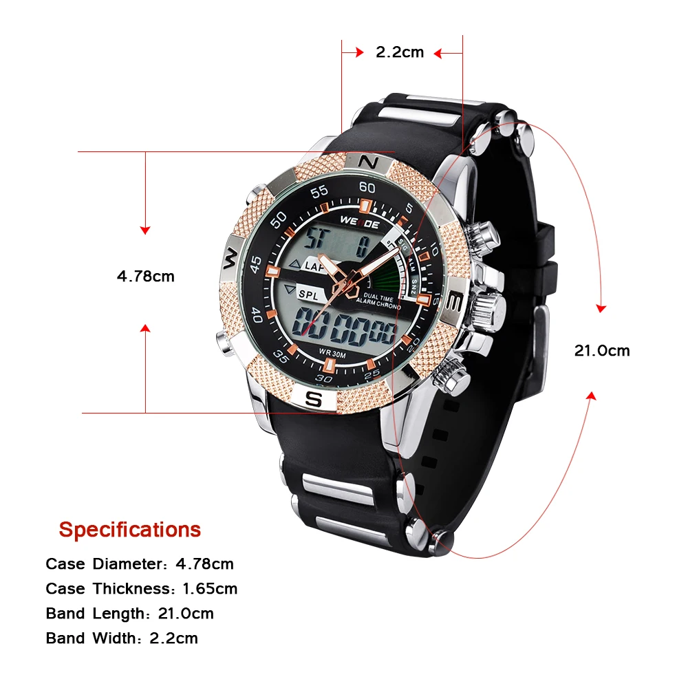 WEIDE Luxury Brand Gold часы Аналоговые Цифровые Sport Кварцевые Кемпинг наручные Мужчины