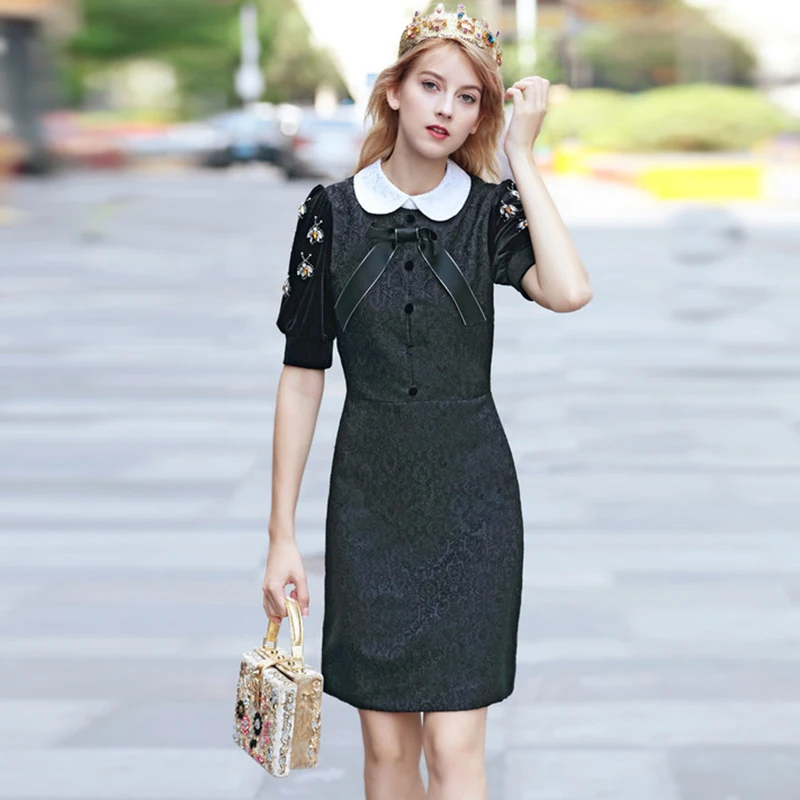 2019 весеннее милое платье с бисером для женщин высокое качество короткое пышными