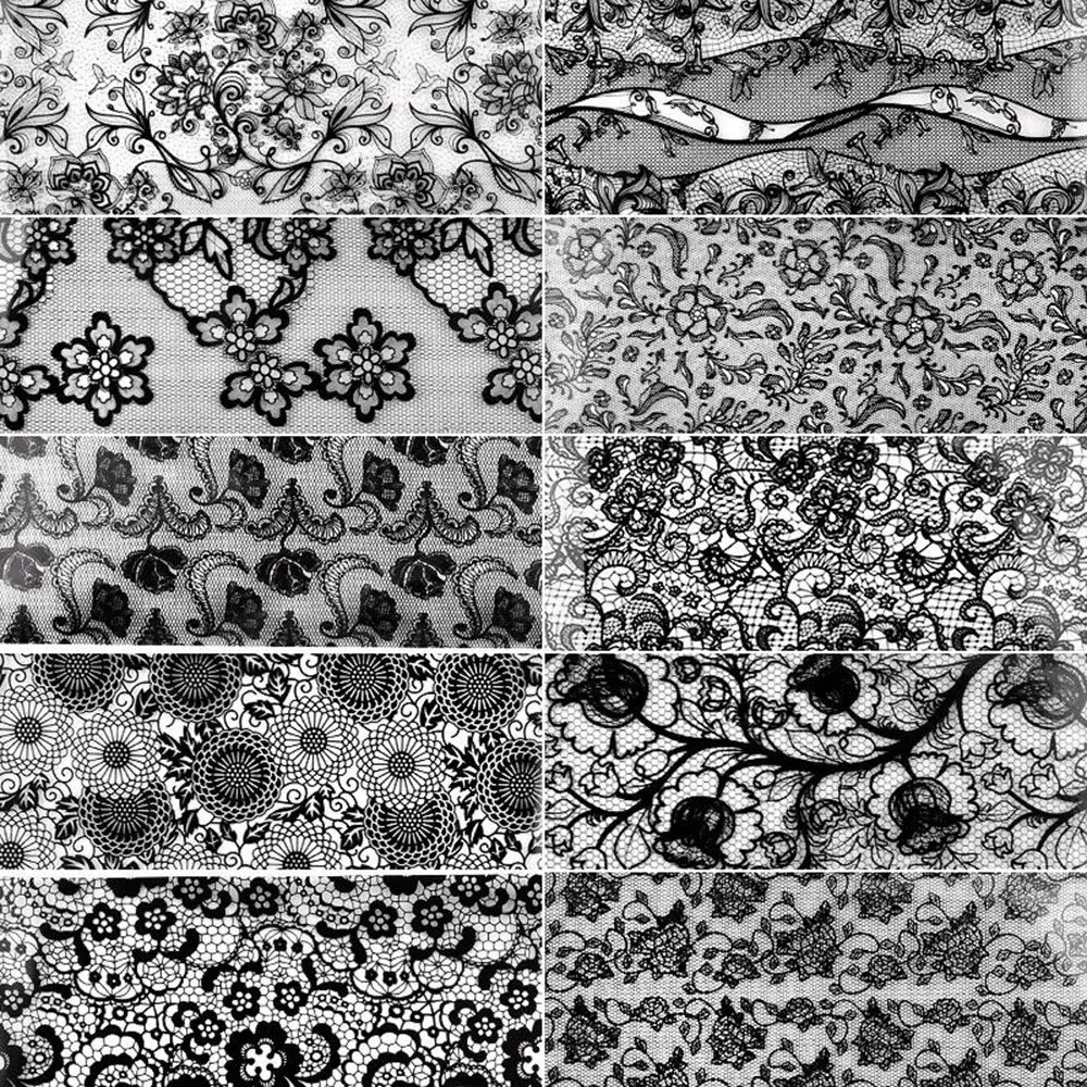 10 Sheet 4*20cm Black Lace Transfer Sticker Foil Nail Art Sexy Full Wraps Flower Glue Adhesive DIY Floral Manicure Styling Tools | Красота и