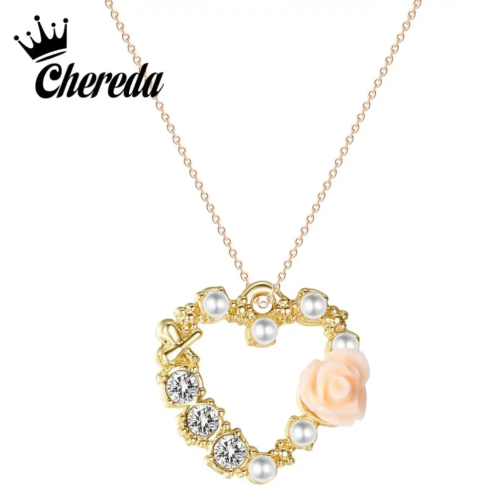 

Chereda Heart Flower Elegant Chain Choker Link Hollow Creative Gold Pendants Engagement Anniversary Gift my order