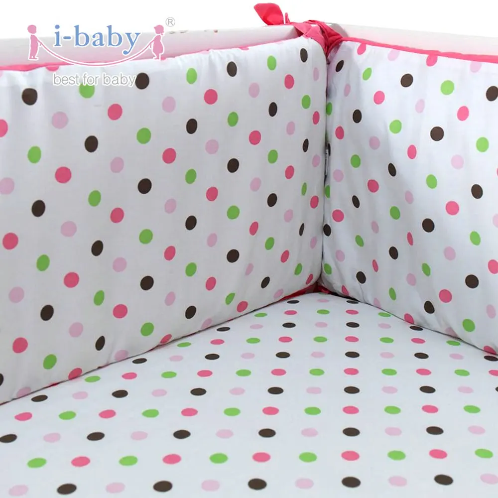 Комплект бамперов для детской кроватки i baby хлопковые бамперы в горошек