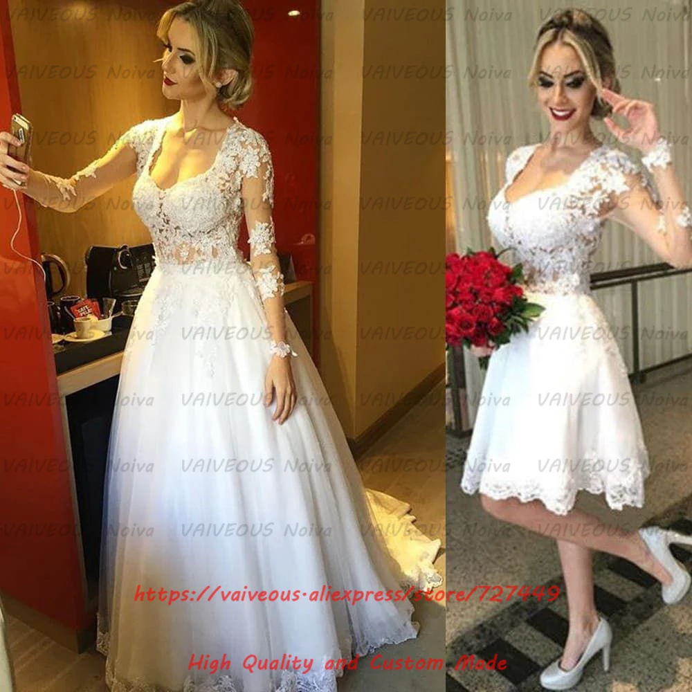 Женское свадебное платье из двух частей Vestido Noiva 2 em 1 Элегантное с аппликацией