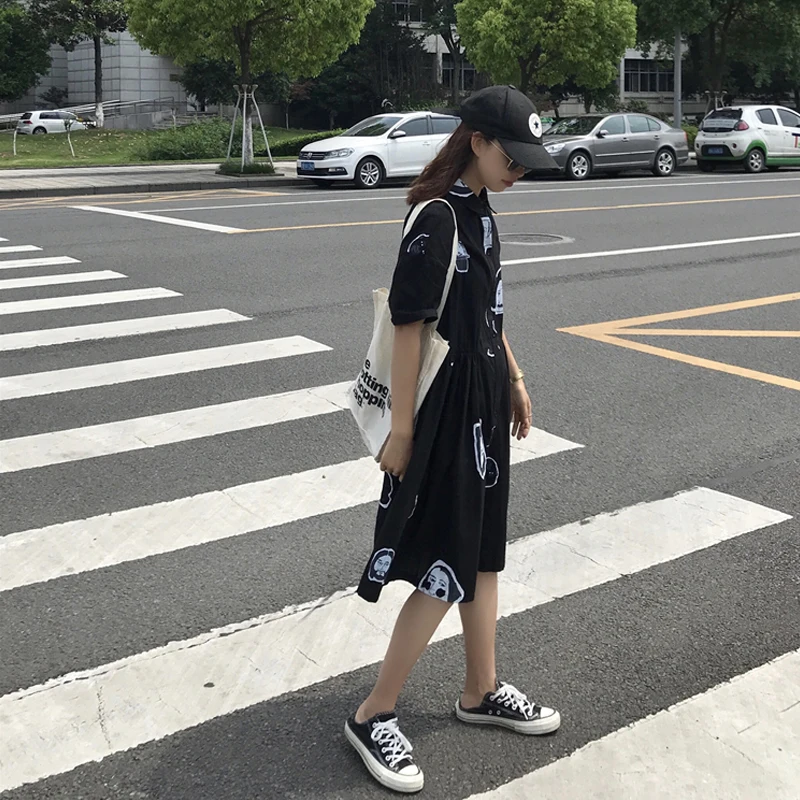 Летняя Корейская женская одежда шикарные платья в стиле преппи с мультяшным