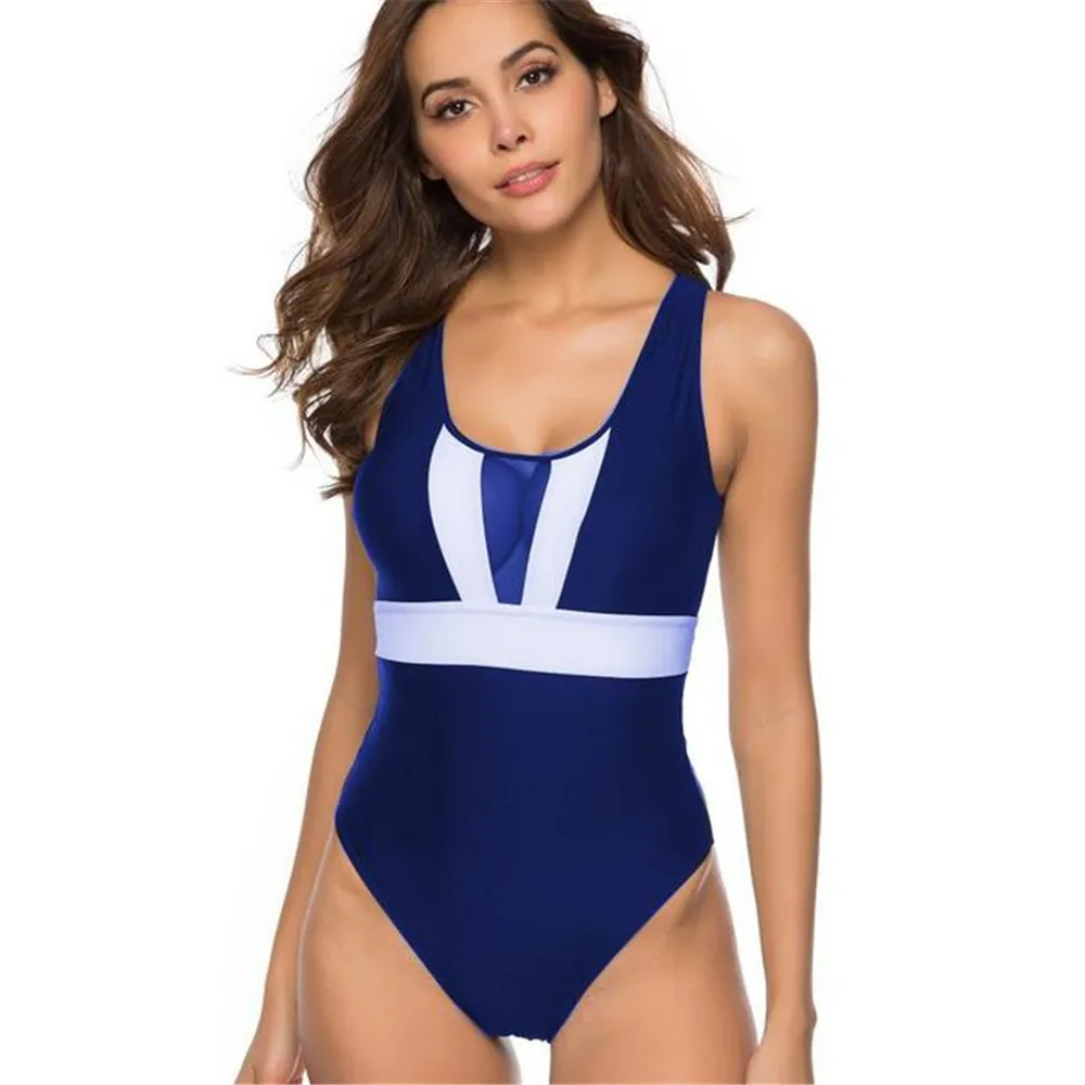 Sexy Mesh Splicing One Piece Bikini Solid Swimwear Bodysuit Women Open Back Slim Swimsuit Beachwear For Swimming | Спорт и