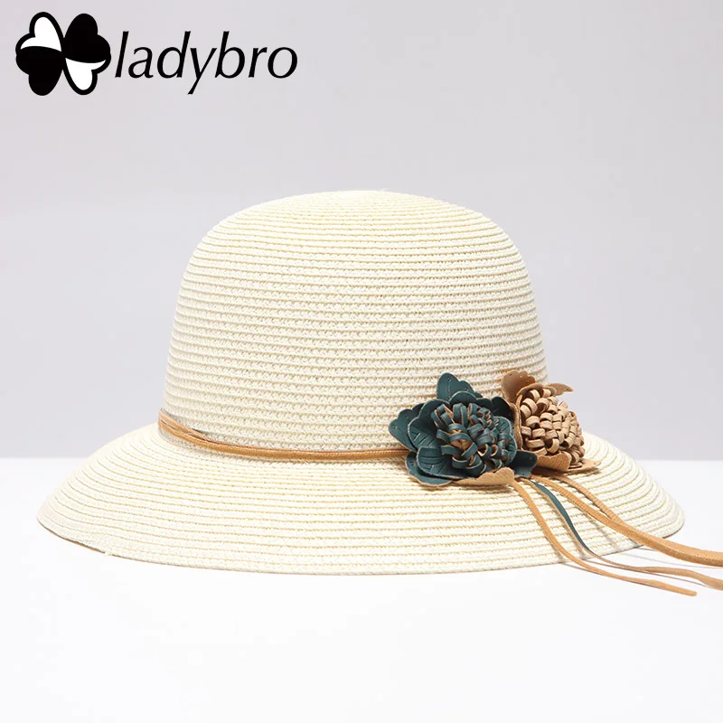 Ladybro Летняя Пляжная соломенная шляпа от солнца праздничные дамские шапки кепка