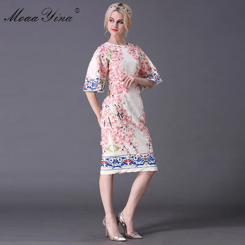MoaaYina модное дизайнерское подиумное миди классическое платье летнее Женский
