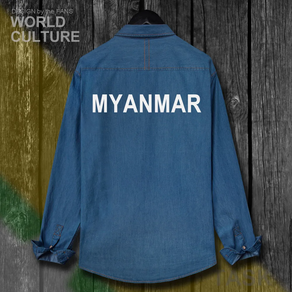 Myanmar Burmese Myanma MMR MM Burma Men Turn-down Collar Jeans Shirt Autumn Clothes Cotton Long Sleeve Cowboy Jacket Coat New 20 | Мужская