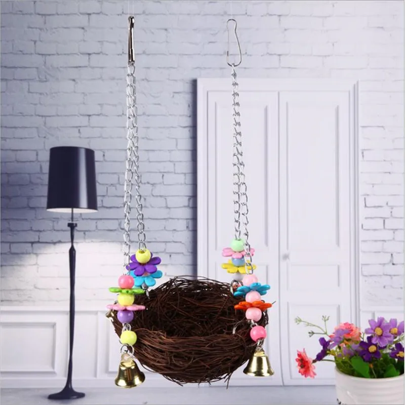 Bird toy vine knitted nest swing bird beautiful with small bell product |