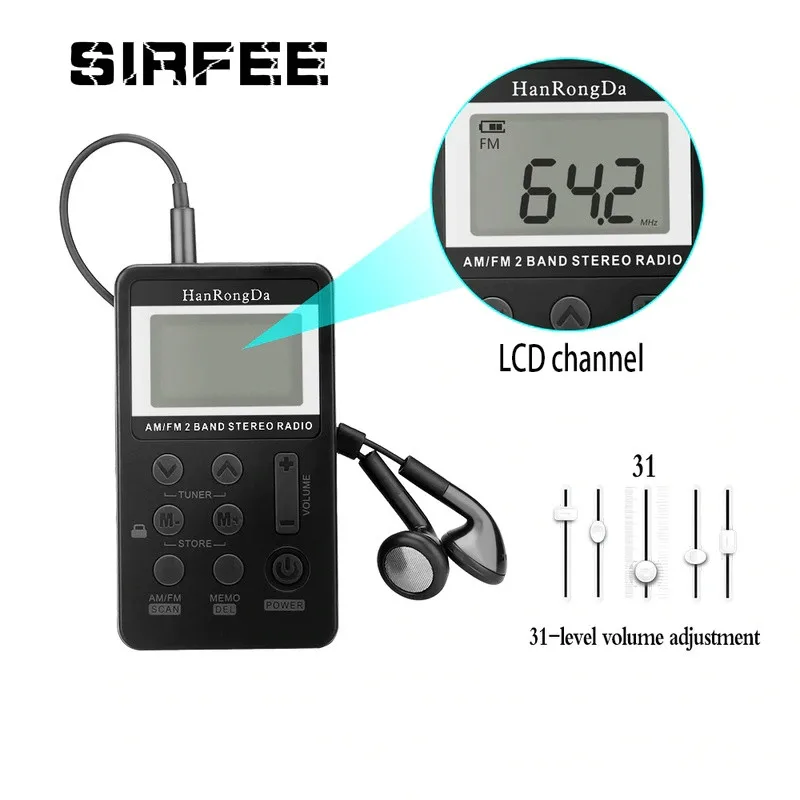 Portable Mini Digital Tuning USB FM Radio AM Stereo Frequency with LCD Display Lanyard and Earphone | Электроника