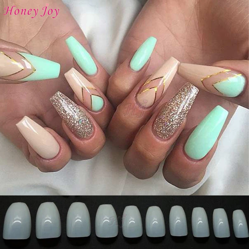 500 шт./пакет натуральный гроб ногти балерина накладные 10 размеров #0-#9 полное