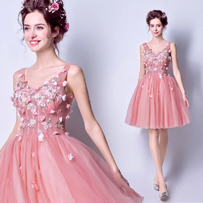 

2018 new stock plus size women pregnant bridesmaid dresses wedding party A line flower V neck sexy romantic cheap pink dress