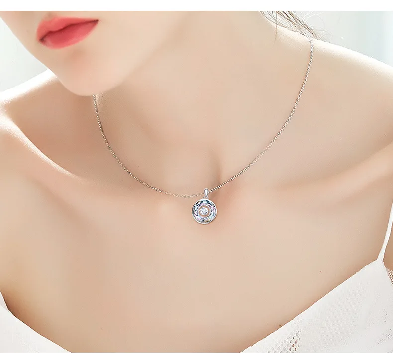 CDE 925 пробы Серебряное ожерелье украшено кристаллами от Swarovski Круглый Кулон ожерелье Женская цепочка на шею ожерелья
