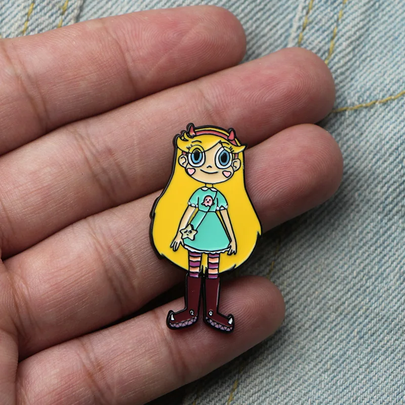 Star butterfly Magic Stick Wand cute Zinc alloy pins badges para shirt bag clothes cap backpack shoes brooches for women E0355
