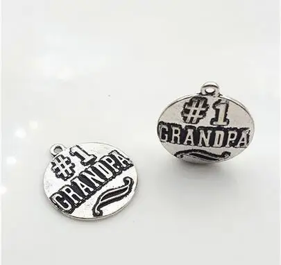 

High Quality 20 Pieces/Lot Diameter 25mm Antique Silver plated Letter one grandpa love Round Disc Charms pendants