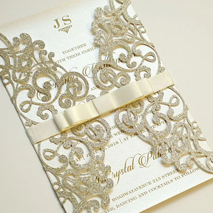 

50pcs Laser Cut glitter paper Birthday invitations card meeting party wedding invitation card(laser cut card only)