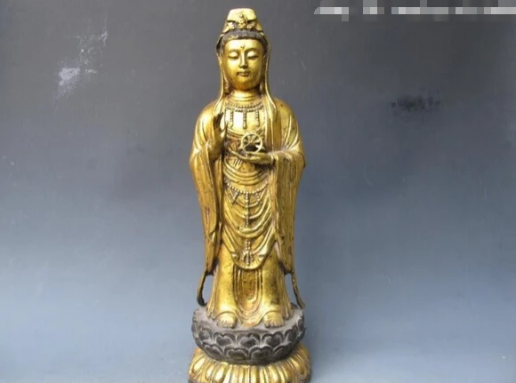 

Песня voge gem S1189 20 "китайский храм в народном стиле классический старый Бронзовый позолоченная скульптура Авалокитешвара Гуань-инь (железная Гуаньинь