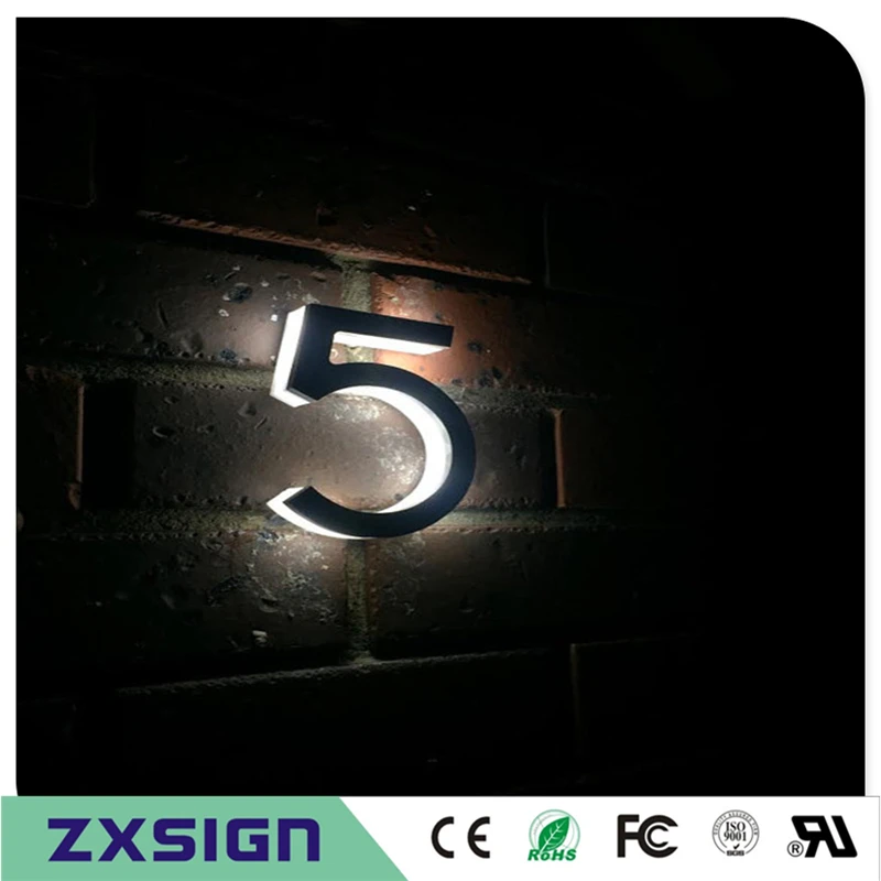 Заводской магазин сзади горит нержавеющая сталь светодиодный знак номер дома с акриловым основанием для 20 см высотой(8 дюймов