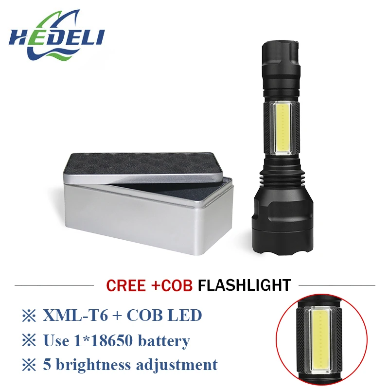 Самый мощный COB светодиодный фонарик прожектор охотничий фонарь xml t6 18650 зарядки