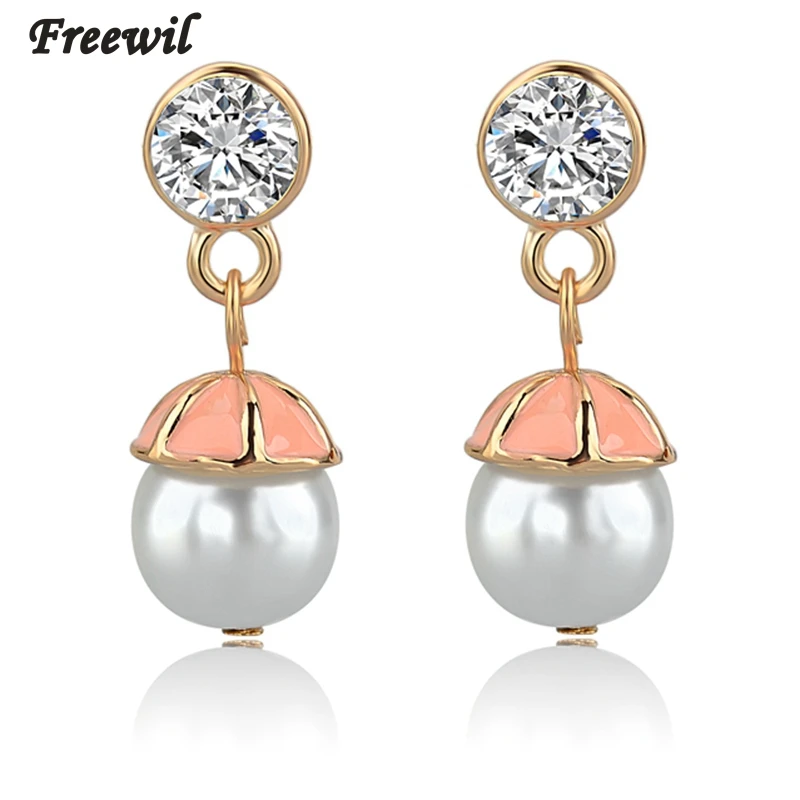 

Simulated Pearl Earrings For Women New Design Austrian Crystal Drop Earrings Fashion Gold Color Wedding Jewelry SER140382