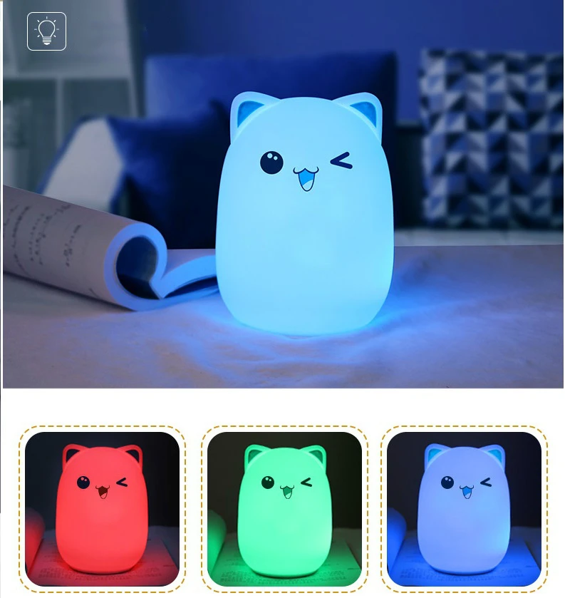 Новый милый кот светодиодный USB детский ночник с животными Перезаряжаемый