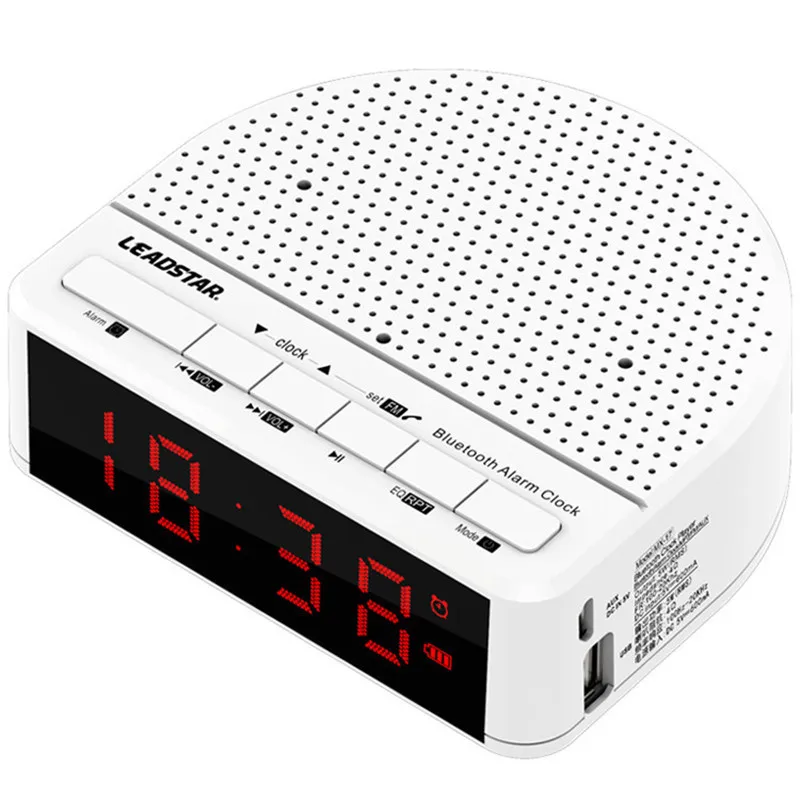 LEADSTAR MX-17 Будильник bluetooth динамик 2 в 1 беспроводной динамик сабвуфер FM радио домашняя кровать динамик с держателем для телефона - Цвет: Белый