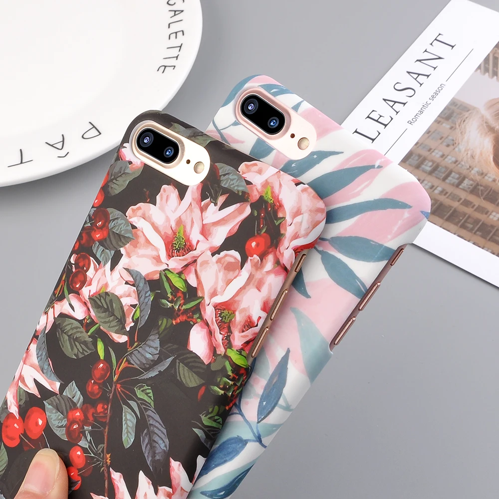 Чехол для телефона с изображением цветов и листьев для iPhone X, XS, XR, 6, 6S Plus, 7, 8 Plus, 5, 5S, SE, Тонкие Жесткие ПК-Чехлы, Мраморная Крышка для ананас черешня