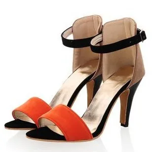 Plus Size 34-43 Pathwork Ankle Strap High Heels Women Summer Shoes Fashion Color Block Gladiator Sandals Free Shipping | Обувь