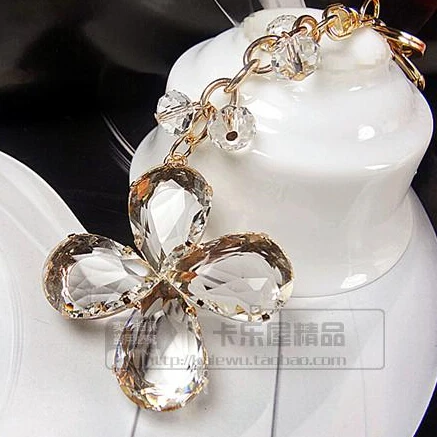 Лидер продаж кольцо для ключей в виде четырехлистного клевера с кристаллами