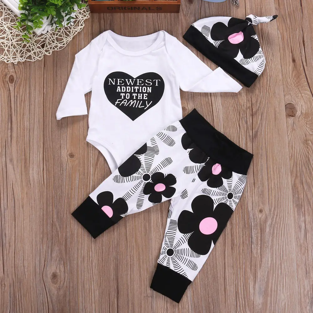 3 Pieces Set Cotton Baby Boys Girls Casual Tops Romper Pants Hat Outfits Clothes 0-18 M | Детская одежда и обувь