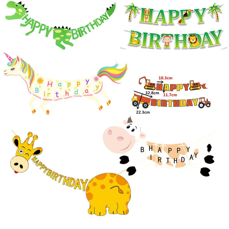 1 Набор С Днем Рождения баннер Единорог корова Жираф День украшения Детские