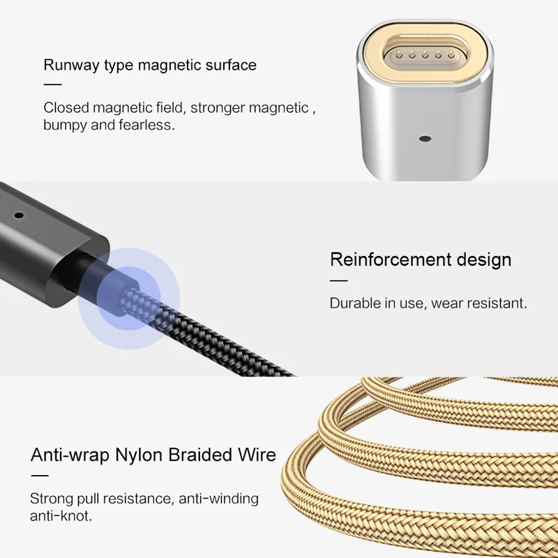 Магнитный кабель USAMS для USB Type c золотого цвета 1 2 м а/5 В нейлоновый зарядный