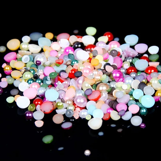 

Half Round ABS Nails Art Pearls Decoration Mixed Colors Round Flatback Glue On Beads Appliques For Wedding Dresses Decorations