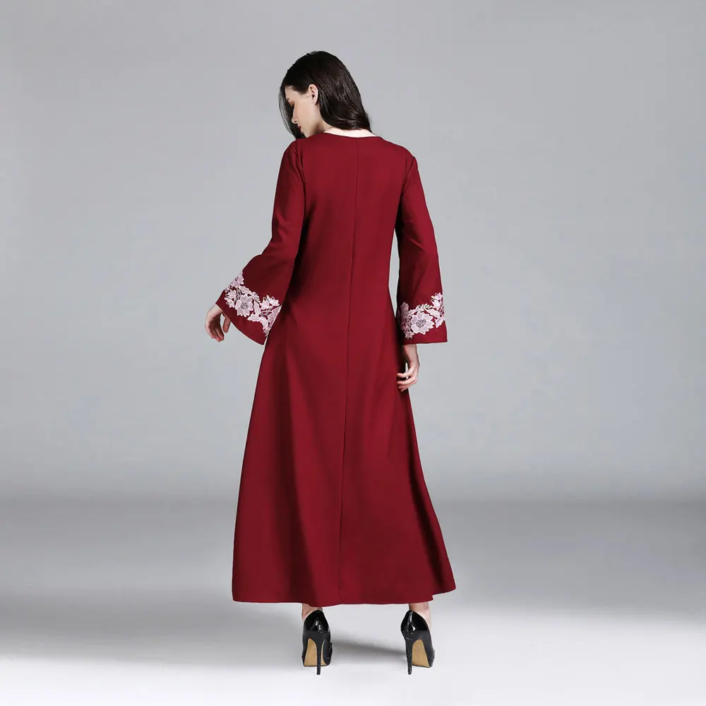 

Elegant Muslim Embroidery Maxi Abaya Flare Sleeve Dress Long Robe Gowns eid kimono Arabic Islamic Clothing VKDR1229