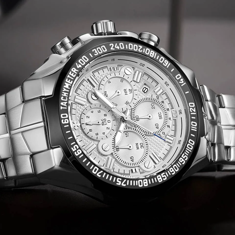 Модные мужские наручные часы серебряные кварцевые водонепроницаемые