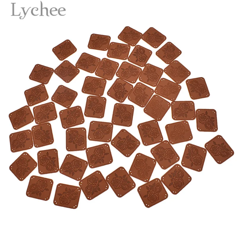 Этикетки Lychee из искусственной кожи ручной работы 50 шт. круглые прямоугольные