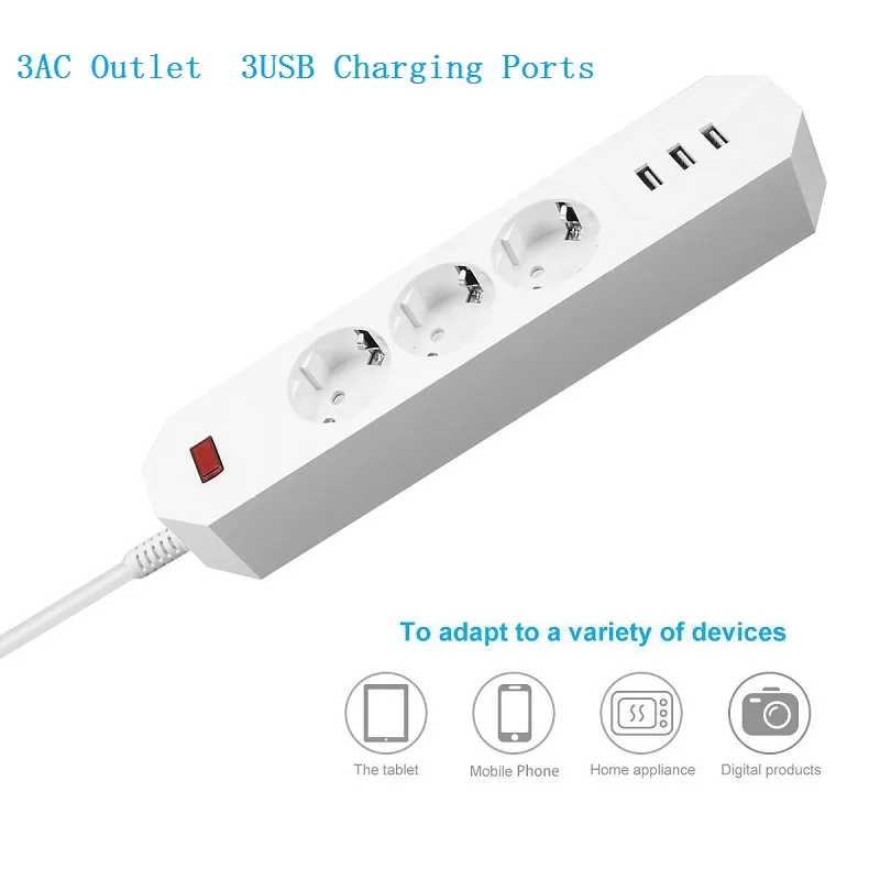 Умная удлинительная розетка 3USB для зарядки 3 AC EU UK внешний разветвитель розетки 1 8