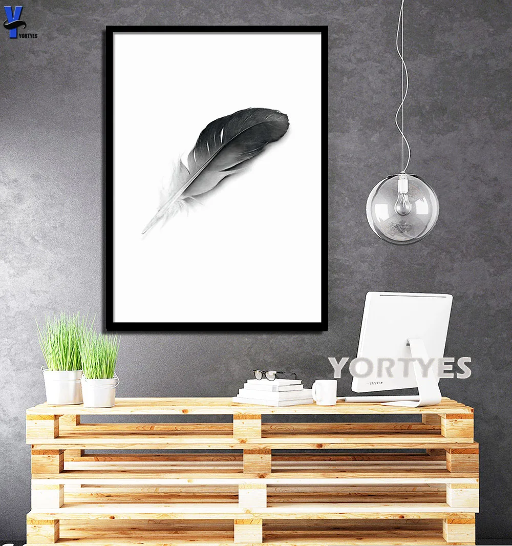Nordic Стиль перо море тона с листьями настенный принт картины Домашний Декор стены