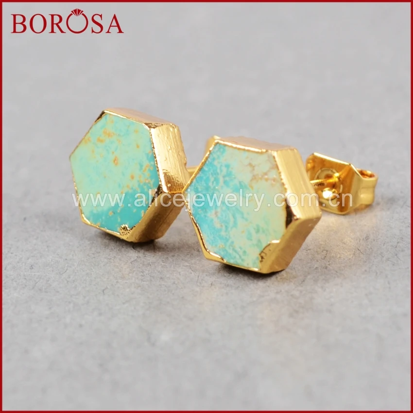 Женские серьги гвоздики BOROSA 5 пар в форме Шестиугольника натуральная бирюза