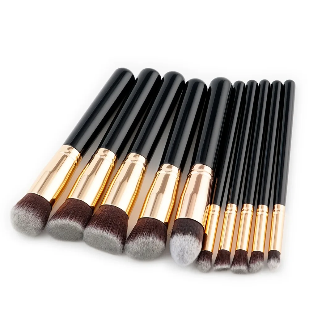 Набор кистей для макияжа с черной ручкой 10 шт.|pinceaux maquillage|foundation blushmakeup brush set |
