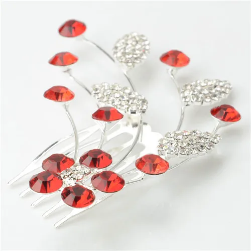 New Leaf Shape Red Rhinestone Decorated Alloy Bridal Wedding Hair Comb Silver &amp | Украшения и аксессуары