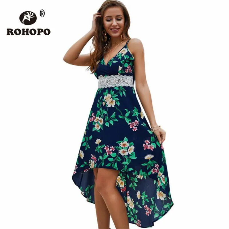 Женское кружевное платье без рукавов с высокой талией белое зеленое цветочным принтом Асимметричная Длина v