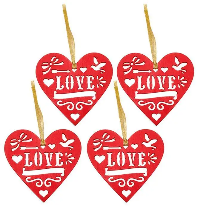 В форме сердца полый деревянный подвесной орнамент красный свадебный Декор 11 см/4
