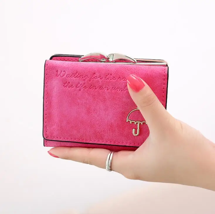 rose red FGJLLOGJGSO мелкозернистый маленький кошелек зонтик кошелек с надписью Мини Женский кошелек Тонкий кожаный кошелек женский короткий кошелек - Цвет: rose red