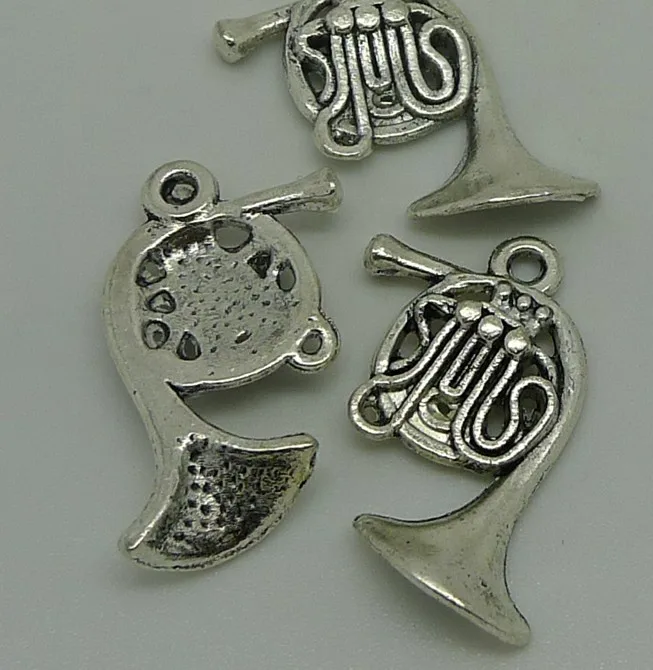 

nevstop 100pcs/lot Antique Silver Instruments French Horn Charms 23x19mm DIY Craft Supplies