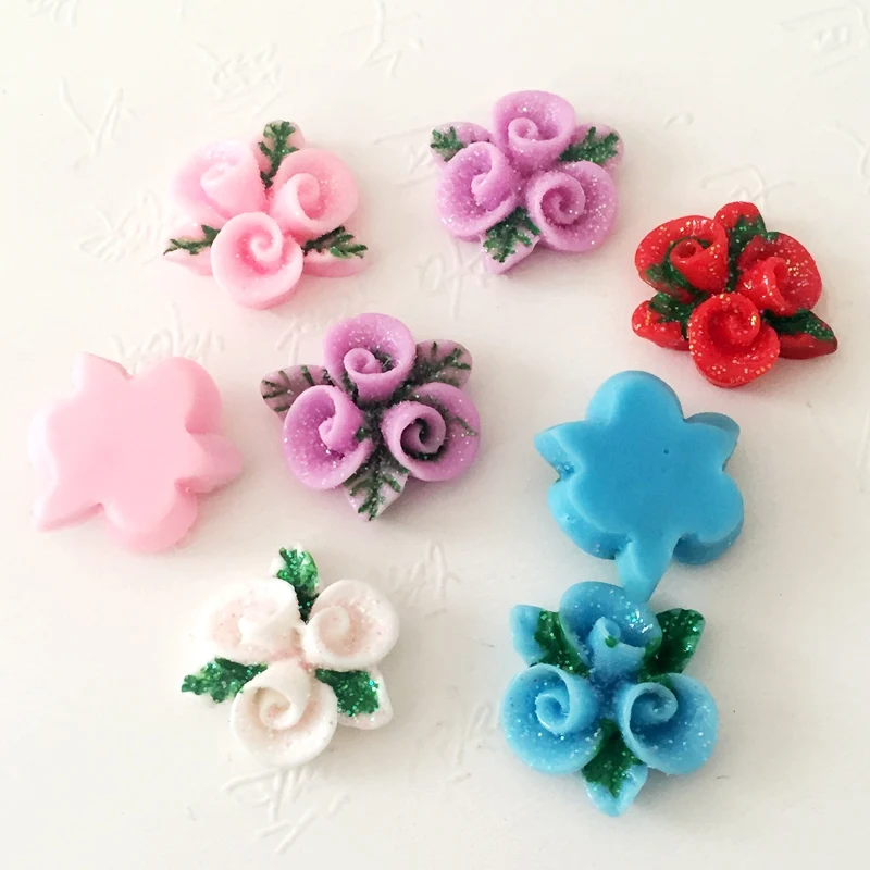 Flower 18*21mm 20pcs DIY gold powder Resin Crafts wedding decoration accessories flat back scrapbook -A60 | Дом и сад