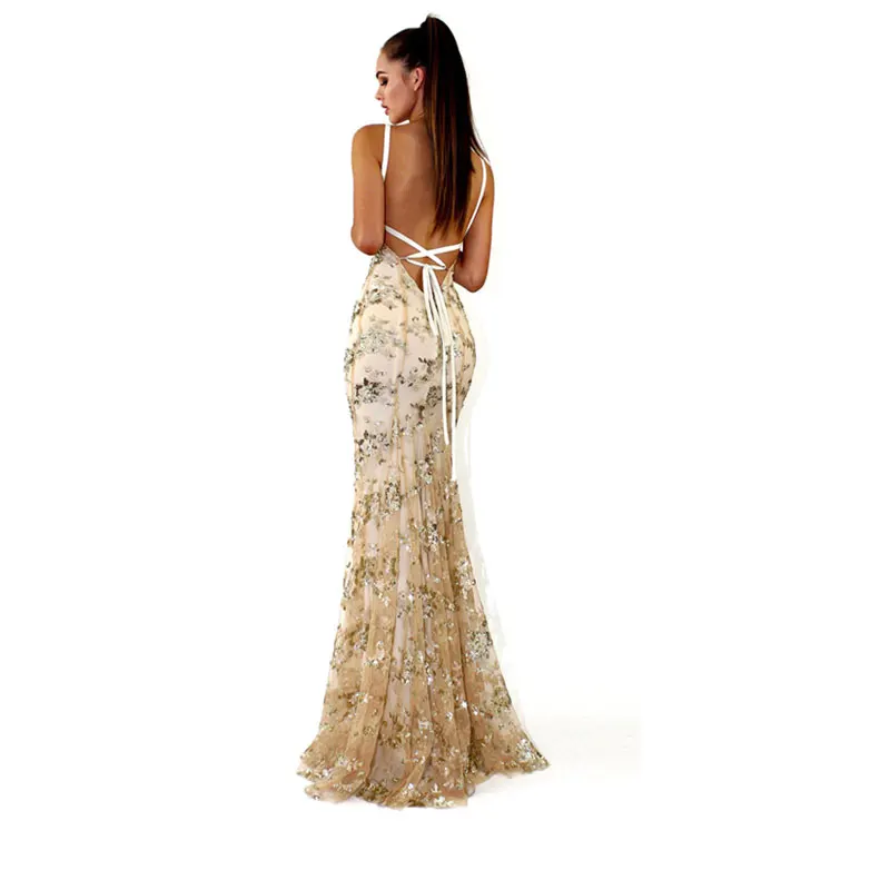Robe de soiree 2019 в модном расшитом блестками сексуальном открытом спине v-образным