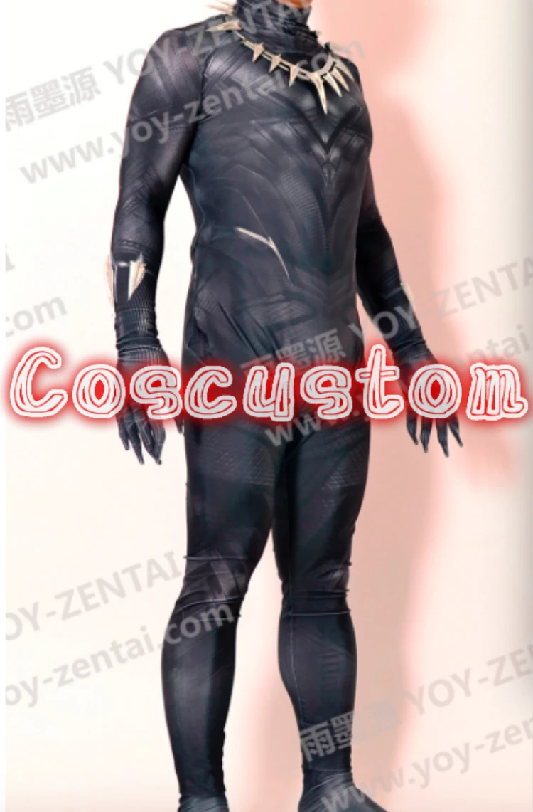 Coscustom высокое качество супер герой Черная пантера Костюм с ожерельем Черная пантера спандекс костюм Взрослый Косплей Костюм