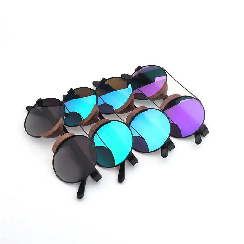 Модные женские круглые солнцезащитные очки с поляризационными синими линзами