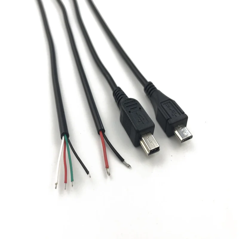 2 шт Micro Mini USB Мужской Разъем Кабель питания 5Pin Черный зарядный разъем передачи данных с 1 метровым проводом