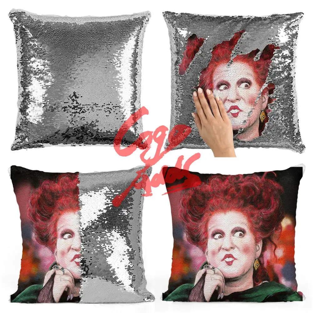 Sanderson Sisters Hocus posus | наволочка с блестками | двухцветная подушка | подарок для нее | подарок для Него | подушка | Волшебная подушка